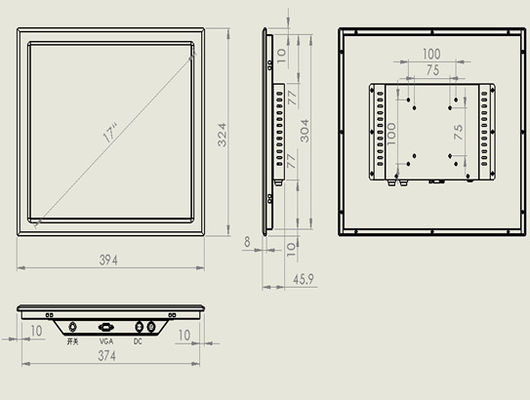 HLZ-X170N 17 pollici pannello industriale monitor Display incorporato montato a parete